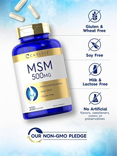 Carlyle MSM Kapseln | 500 mg | 200 Stück | Nicht-GVO & Glutenfrei | Methylsulfonylmethan