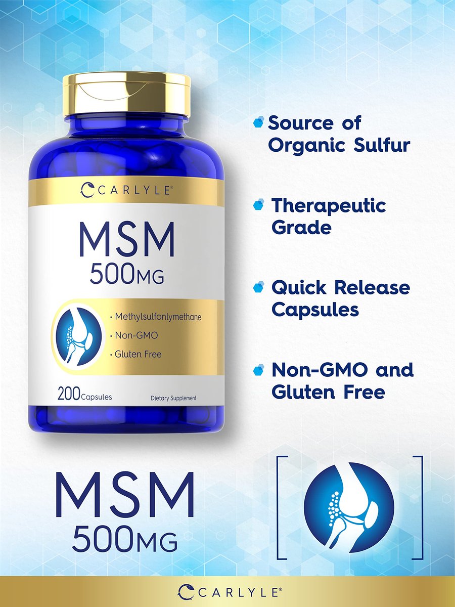 Carlyle MSM Kapseln | 500 mg | 200 Stück | Nicht-GVO & Glutenfrei | Methylsulfonylmethan