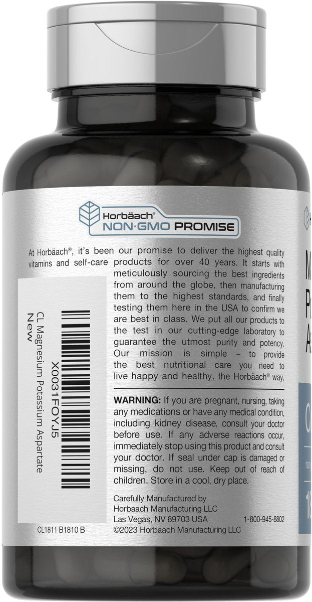 Horbäach Magnesium Kalium Aspartat Komplex | 180 Kapseln | Non-GMO & Glutenfrei