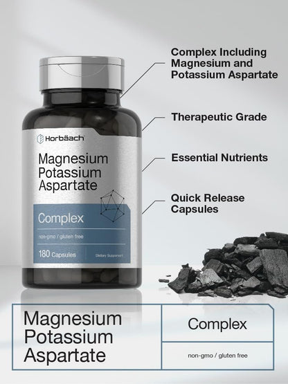 Horbäach Magnesium Kalium Aspartat Komplex | 180 Kapseln | Non-GMO & Glutenfrei