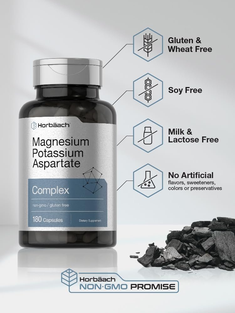 Horbäach Magnesium Kalium Aspartat Komplex | 180 Kapseln | Non-GMO & Glutenfrei