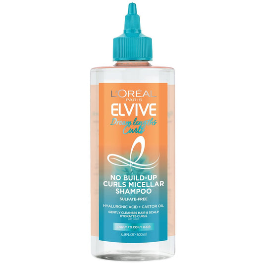 L'Oréal Paris Elvive Dream Lengths Curls No Build-Up Micellar Shampoo - Sulfatfrei, Silikonfrei, Parabenfrei mit Hyaluronsäure und Rizinusöl für lockiges bis krauses Haar, 500 ml
