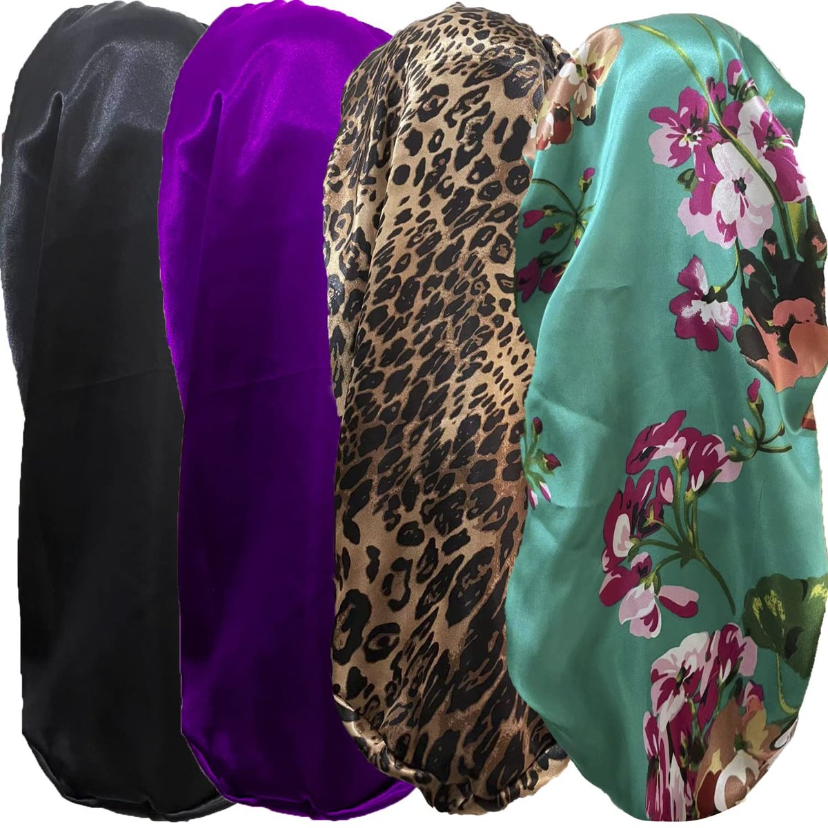 4 Stück Satin-Bonnet für Frauen, lange Schlafhaube, weiche Seidenhaube für Zöpfe