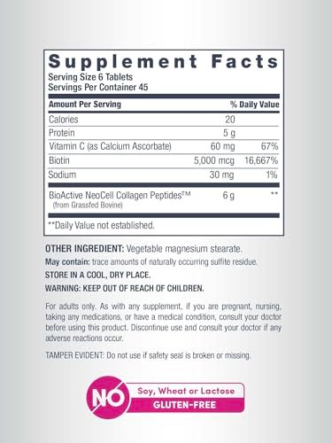 NeoCell Kollagen-Peptid-Kapseln | 270 Kapseln | mit Vitamin C und Biotin | Weidehaltung Rind | Für Haut, Haare & Nägel | Für Frauen und Männer