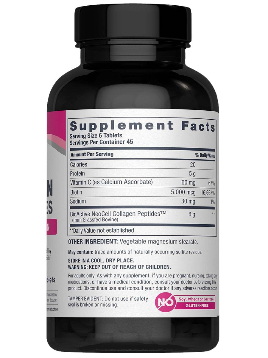 NeoCell Kollagen-Peptid-Kapseln | 270 Kapseln | mit Vitamin C und Biotin | Weidehaltung Rind | Für Haut, Haare & Nägel | Für Frauen und Männer