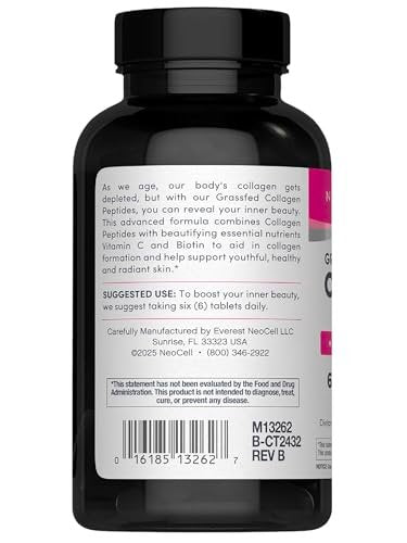 NeoCell Kollagen-Peptid-Kapseln | 270 Kapseln | mit Vitamin C und Biotin | Weidehaltung Rind | Für Haut, Haare & Nägel | Für Frauen und Männer