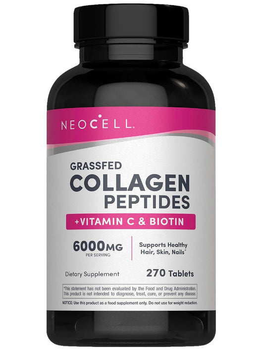 NeoCell Kollagen-Peptid-Kapseln | 270 Kapseln | mit Vitamin C und Biotin | Weidehaltung Rind | Für Haut, Haare & Nägel | Für Frauen und Männer