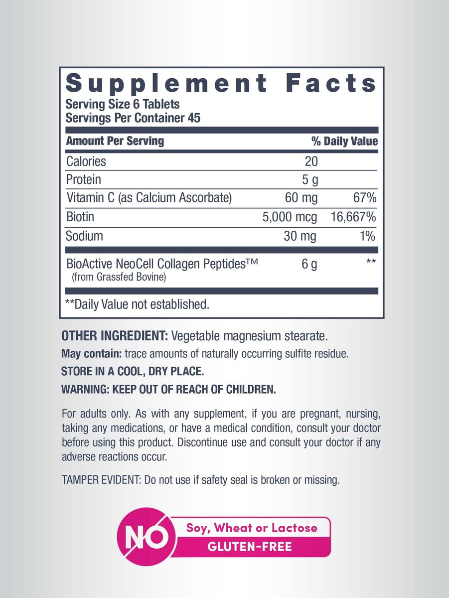 NeoCell Kollagen-Peptid-Kapseln | 270 Kapseln | mit Vitamin C und Biotin | Weidehaltung Rind | Für Haut, Haare & Nägel | Für Frauen und Männer