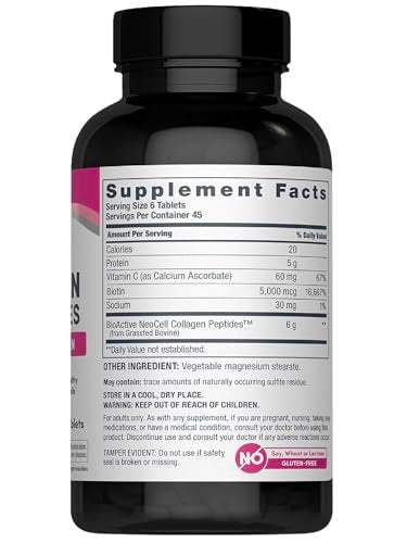 NeoCell Kollagen-Peptid-Kapseln | 270 Kapseln | mit Vitamin C und Biotin | Weidehaltung Rind | Für Haut, Haare & Nägel | Für Frauen und Männer