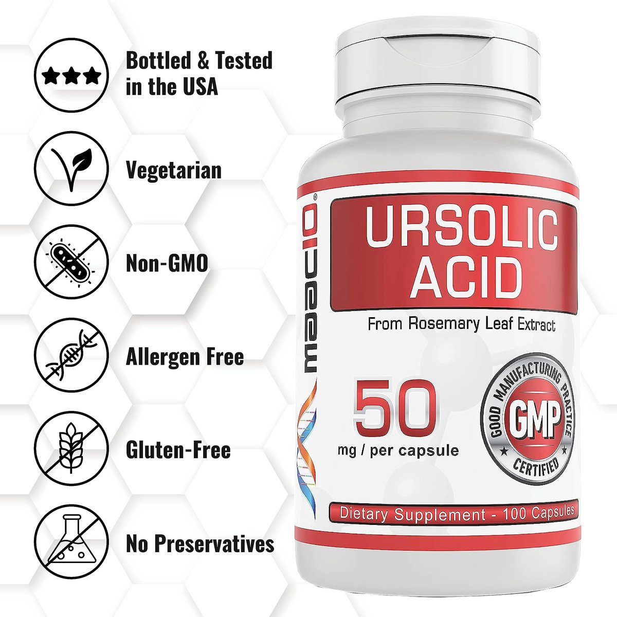 MAAC10 Ursolic Acid 50mg – 100 Kapseln (3-fach konzentriert: 150mg, 33-Tage-Portion) | Aus Rosmarinextrakt | Laborgeprüft | AMPK & Sirtuin-Aktivator