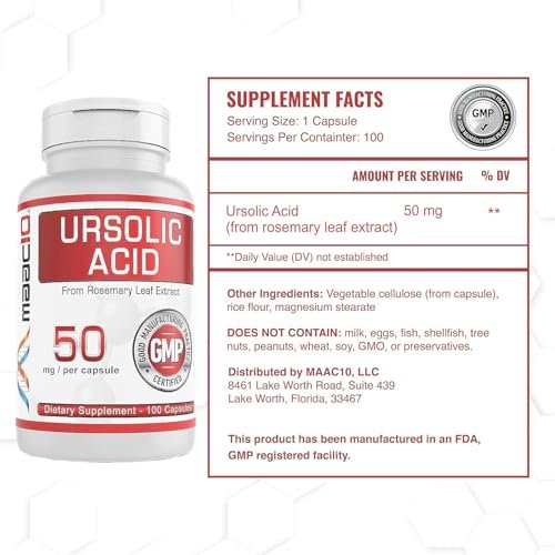 MAAC10 Ursolic Acid 50mg – 100 Kapseln (3-fach konzentriert: 150mg, 33-Tage-Portion) | Aus Rosmarinextrakt | Laborgeprüft | AMPK & Sirtuin-Aktivator