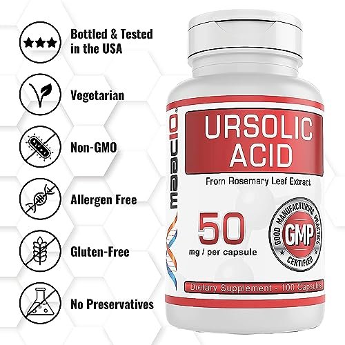 MAAC10 Ursolic Acid 50mg – 100 Kapseln (3-fach konzentriert: 150mg, 33-Tage-Portion) | Aus Rosmarinextrakt | Laborgeprüft | AMPK & Sirtuin-Aktivator