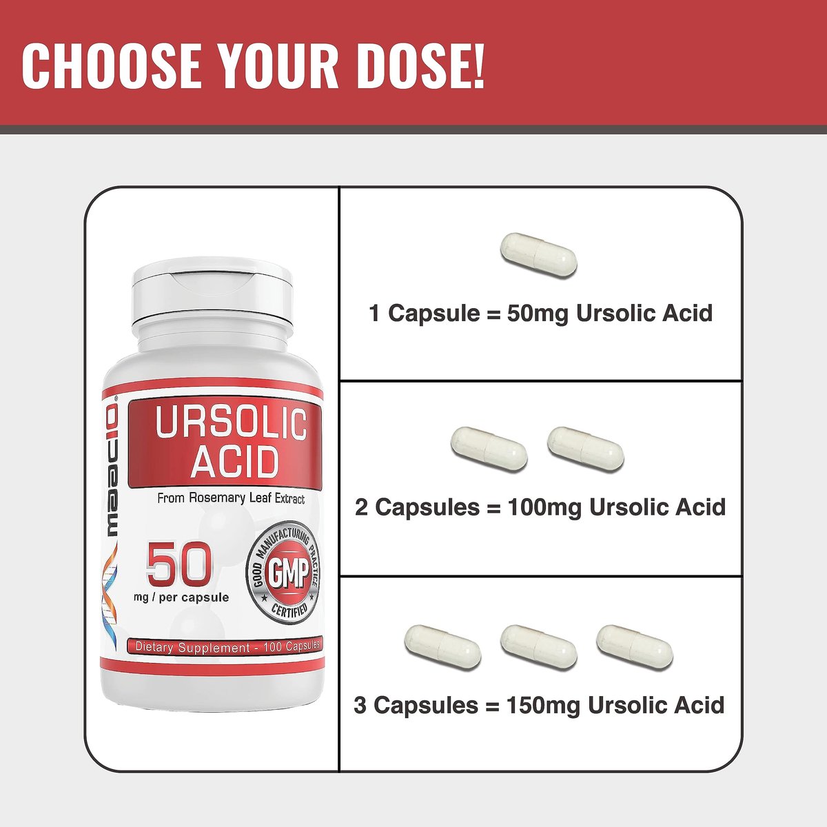 MAAC10 Ursolic Acid 50mg – 100 Kapseln (3-fach konzentriert: 150mg, 33-Tage-Portion) | Aus Rosmarinextrakt | Laborgeprüft | AMPK & Sirtuin-Aktivator
