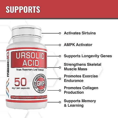 MAAC10 Ursolic Acid 50mg – 100 Kapseln (3-fach konzentriert: 150mg, 33-Tage-Portion) | Aus Rosmarinextrakt | Laborgeprüft | AMPK & Sirtuin-Aktivator