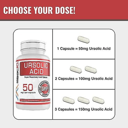 MAAC10 Ursolic Acid 50mg – 100 Kapseln (3-fach konzentriert: 150mg, 33-Tage-Portion) | Aus Rosmarinextrakt | Laborgeprüft | AMPK & Sirtuin-Aktivator