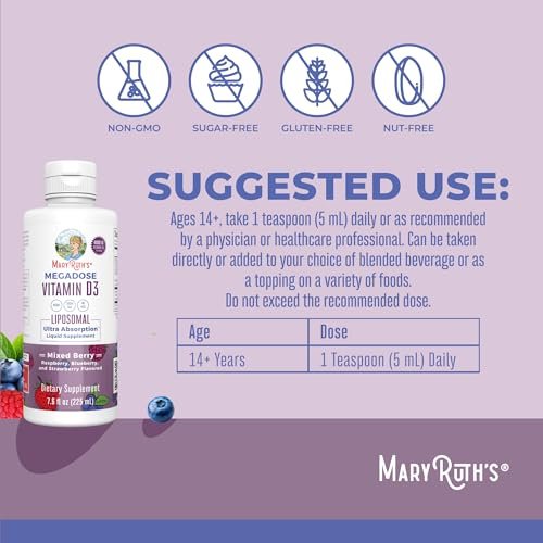 MaryRuth Organics Megadosis Vitamin D3 Liposomal | Vitamin D 4000 IE | Ultra-Absorption | Immununterstützung für Erwachsene | Knochengesundheit | VIT D3 | Vegan | Zuckerfrei | Glutenfrei | Ohne Gentechnik | 45 Portionen