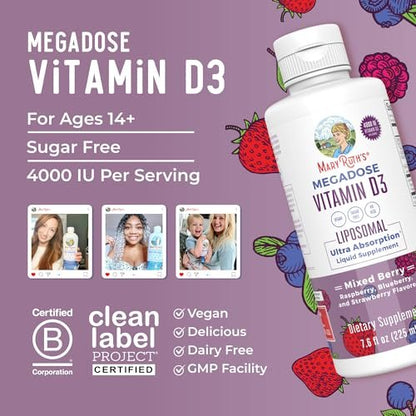 MaryRuth Organics Megadosis Vitamin D3 Liposomal | Vitamin D 4000 IE | Ultra-Absorption | Immununterstützung für Erwachsene | Knochengesundheit | VIT D3 | Vegan | Zuckerfrei | Glutenfrei | Ohne Gentechnik | 45 Portionen