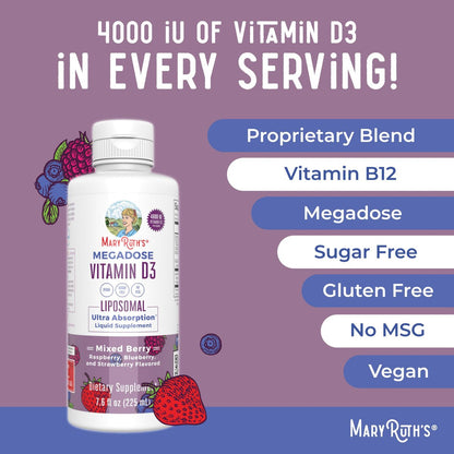MaryRuth Organics Megadosis Vitamin D3 Liposomal | Vitamin D 4000 IE | Ultra-Absorption | Immununterstützung für Erwachsene | Knochengesundheit | VIT D3 | Vegan | Zuckerfrei | Glutenfrei | Ohne Gentechnik | 45 Portionen