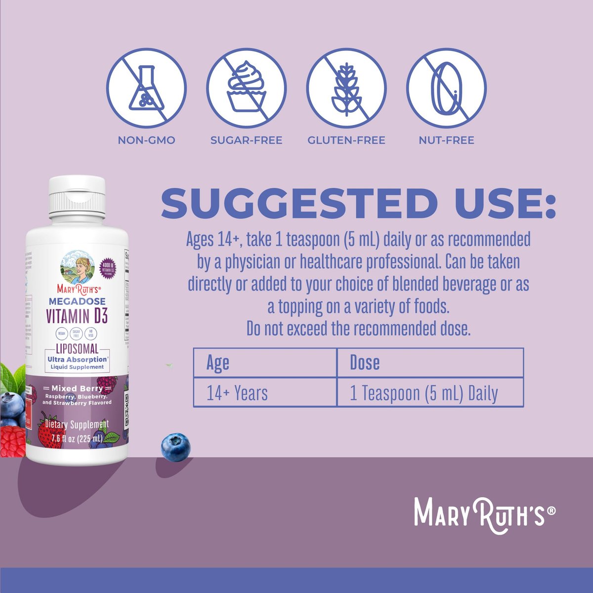 MaryRuth Organics Megadosis Vitamin D3 Liposomal | Vitamin D 4000 IE | Ultra-Absorption | Immununterstützung für Erwachsene | Knochengesundheit | VIT D3 | Vegan | Zuckerfrei | Glutenfrei | Ohne Gentechnik | 45 Portionen