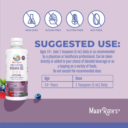 MaryRuth Organics Megadosis Vitamin D3 Liposomal | Vitamin D 4000 IE | Ultra-Absorption | Immununterstützung für Erwachsene | Knochengesundheit | VIT D3 | Vegan | Zuckerfrei | Glutenfrei | Ohne Gentechnik | 45 Portionen