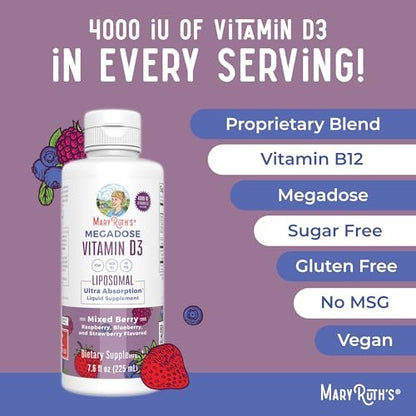 MaryRuth Organics Megadosis Vitamin D3 Liposomal | Vitamin D 4000 IE | Ultra-Absorption | Immununterstützung für Erwachsene | Knochengesundheit | VIT D3 | Vegan | Zuckerfrei | Glutenfrei | Ohne Gentechnik | 45 Portionen