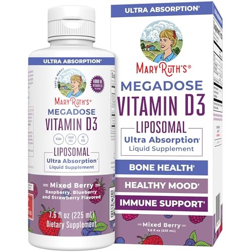 MaryRuth Organics Megadosis Vitamin D3 Liposomal | Vitamin D 4000 IE | Ultra-Absorption | Immununterstützung für Erwachsene | Knochengesundheit | VIT D3 | Vegan | Zuckerfrei | Glutenfrei | Ohne Gentechnik | 45 Portionen