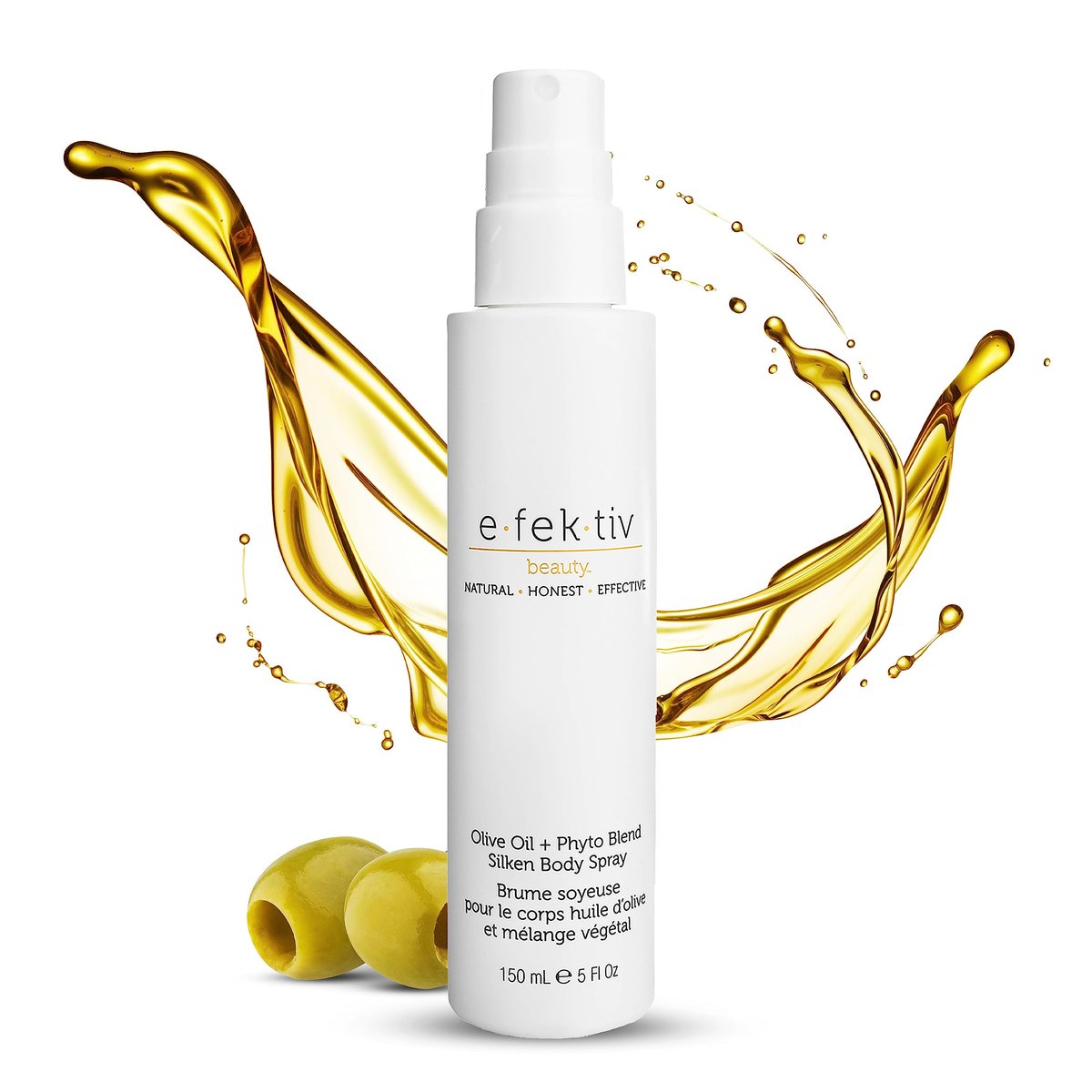 e.fek.tiv beauty Olive Oil Plus Phyto Blend Seidiges Körperspray - Tägliches Hautöl - Körperöl nach dem Duschen - Tiefenfeuchtigkeit - Sulfatfrei - Vegan - Unisex - 150 ml