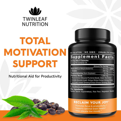 TWINLEAF NUTRITION Dopamin Hirnunterstützung Supplement, 1000 mg Mischung - Hergestellt in den USA - mit DMAE, Vitamin B12 und L-Tyrosin - Steigert das geistige Wohlbefinden - 60 Kapseln