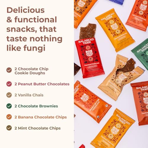 Balanced Tiger Vegan Protein Bars mit funktionellen Pilzen | Löwenmähne, Shitake, Reishi & Maitake | 6 Riegel Probierpaket