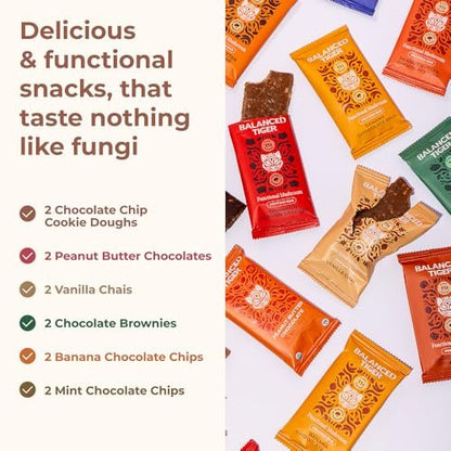 Balanced Tiger Vegan Protein Bars mit funktionellen Pilzen | Löwenmähne, Shitake, Reishi & Maitake | 6 Riegel Probierpaket