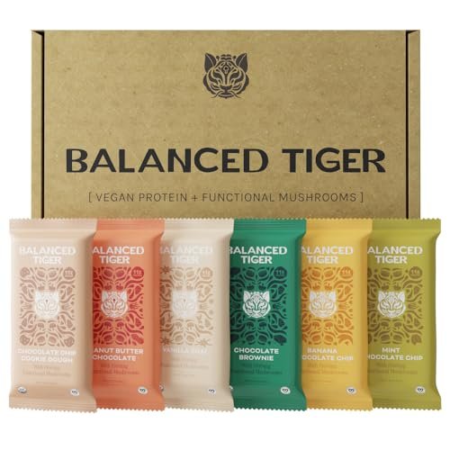 Balanced Tiger Vegan Protein Bars mit funktionellen Pilzen | Löwenmähne, Shitake, Reishi & Maitake | 6 Riegel Probierpaket