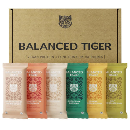 Balanced Tiger Vegan Protein Bars mit funktionellen Pilzen | Löwenmähne, Shitake, Reishi & Maitake | 6 Riegel Probierpaket