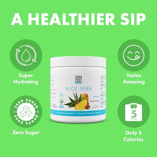 Yes You Can! Aloe Vera Pulvergetränk – Mango-Geschmack, 40 Portionen – Hydrationsbooster mit reinem Bio-Aloe-Vera-Extrakt – Antioxidantienreich – Hergestellt in den USA