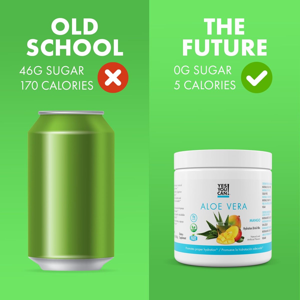 Yes You Can! Aloe Vera Pulvergetränk – Mango-Geschmack, 40 Portionen – Hydrationsbooster mit reinem Bio-Aloe-Vera-Extrakt – Antioxidantienreich – Hergestellt in den USA