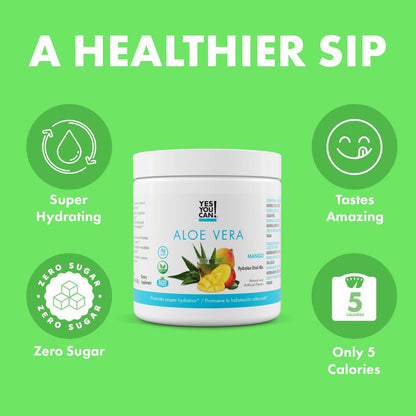 Yes You Can! Aloe Vera Pulvergetränk – Mango-Geschmack, 40 Portionen – Hydrationsbooster mit reinem Bio-Aloe-Vera-Extrakt – Antioxidantienreich – Hergestellt in den USA