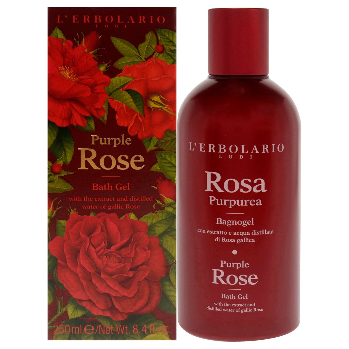 L'Erbolario Duschgel – Feuchtigkeitsspendende Körperwäsche für die tägliche Reinigung – Sanfte Körperseife mit raffiniertem Blütenduft – Violette Rose – 250 ml