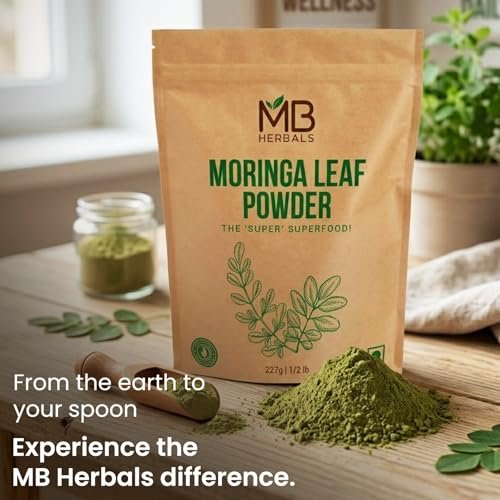 MB Herbals Moringa-Blattpulver 1 lb / 16 oz (454 g) | 100% reines Moringa-Pulver | Löst sich leicht in Getränken & Smoothies | Ohne Konservierungsstoffe