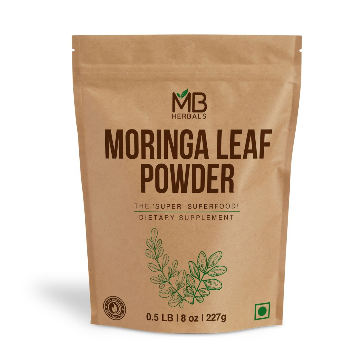 MB Herbals Moringa Pulver – 227g (8 oz) | 100% reines Moringa-Blattpulver | Löst sich leicht in Getränken & Smoothies | Ohne Konservierungsstoffe