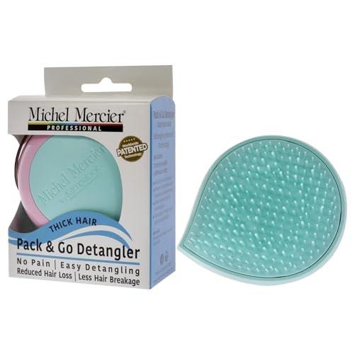 Michel Mercier Pack and Go Entwirrbürste – Innovative Mini-Kopfhautmassagebürste für weniger Haarbruch – Schmerzfreie Haarbürste – Dickes Haar – Türkis-Pink – 1 Stück