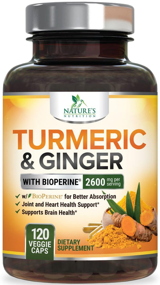 Curcumin mit BioPerin und Ingwer – 2000 mg Bio-Turmeric pro Portion, 95 % Curcuminoide, mit schwarzem Pfeffer für beste Absorption – vegane Gelenkunterstützung – 120 Kapseln