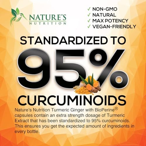 Curcumin mit BioPerin und Ingwer – 2000 mg Bio-Turmeric pro Portion, 95 % Curcuminoide, mit schwarzem Pfeffer für beste Absorption – vegane Gelenkunterstützung – 120 Kapseln