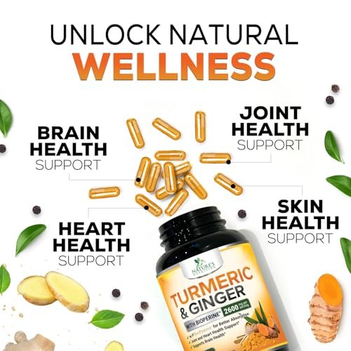 Curcumin mit BioPerin und Ingwer – 2000 mg Bio-Turmeric pro Portion, 95 % Curcuminoide, mit schwarzem Pfeffer für beste Absorption – vegane Gelenkunterstützung – 120 Kapseln