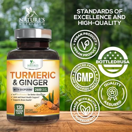 Curcumin mit BioPerin und Ingwer – 2000 mg Bio-Turmeric pro Portion, 95 % Curcuminoide, mit schwarzem Pfeffer für beste Absorption – vegane Gelenkunterstützung – 120 Kapseln