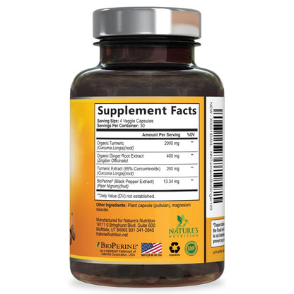 Curcumin mit BioPerin und Ingwer – 2000 mg Bio-Turmeric pro Portion, 95 % Curcuminoide, mit schwarzem Pfeffer für beste Absorption – vegane Gelenkunterstützung – 120 Kapseln