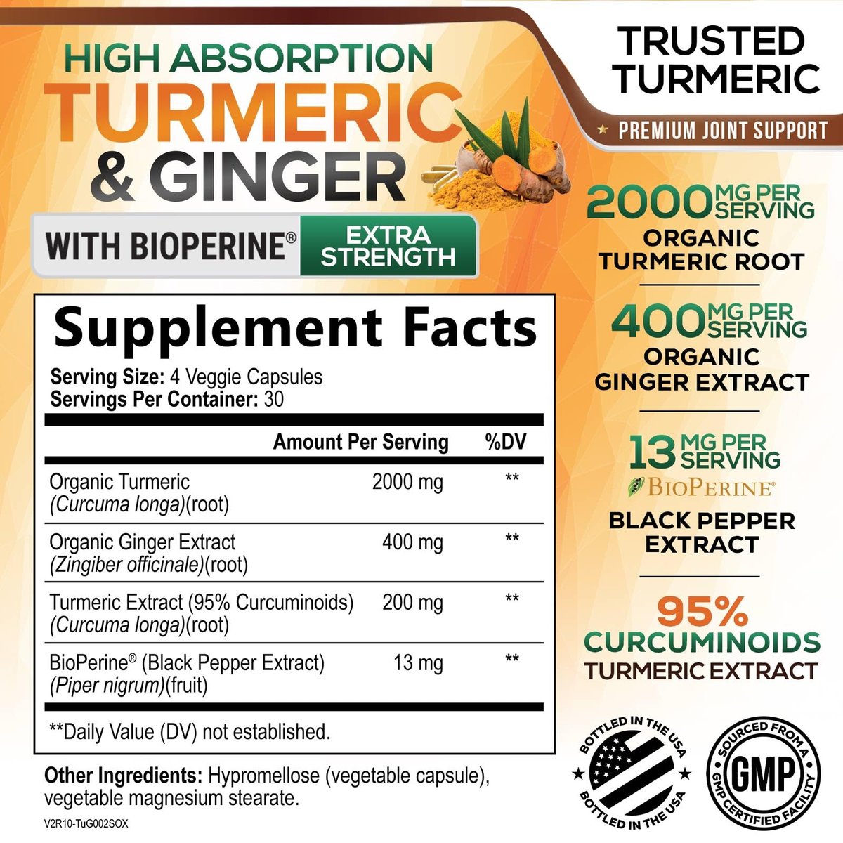 Curcumin mit BioPerin und Ingwer – 2000 mg Bio-Turmeric pro Portion, 95 % Curcuminoide, mit schwarzem Pfeffer für beste Absorption – vegane Gelenkunterstützung – 120 Kapseln