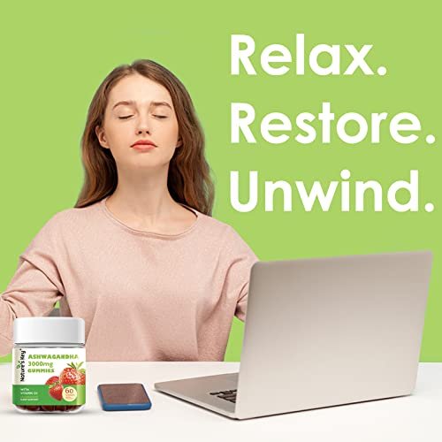 Nature's Key Ashwagandha Gummis, 3000 mg hochdosierter Ashwagandha-Wurzelextrakt mit Vitamin D2, Stress, Ruhe & Kognition, für Männer & Frauen, Erdbeergeschmack (60 Stück)