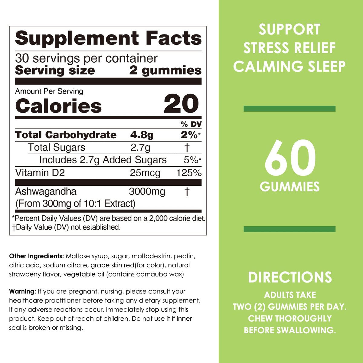 Nature's Key Ashwagandha Gummis, 3000 mg hochdosierter Ashwagandha-Wurzelextrakt mit Vitamin D2, Stress, Ruhe & Kognition, für Männer & Frauen, Erdbeergeschmack (60 Stück)