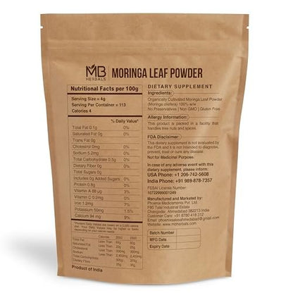 MB Herbals Moringa-Blattpulver 1 lb / 16 oz (454 g) | 100% reines Moringa-Pulver | Löst sich leicht in Getränken & Smoothies | Ohne Konservierungsstoffe