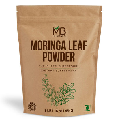 MB Herbals Moringa-Blattpulver 1 lb / 16 oz (454 g) | 100% reines Moringa-Pulver | Löst sich leicht in Getränken & Smoothies | Ohne Konservierungsstoffe