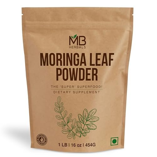 MB Herbals Moringa-Blattpulver 1 lb / 16 oz (454 g) | 100% reines Moringa-Pulver | Löst sich leicht in Getränken & Smoothies | Ohne Konservierungsstoffe